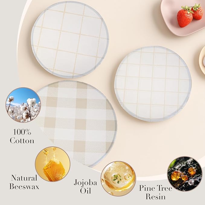 Tirphy Reusable Bowl Covers for Bread Proofing - Beeswax Bowl Covers Reusable 8/10/12 Inch - Elastic Cotton Cloth Sourdough Cover - Shower Caps for Sourdough Bread