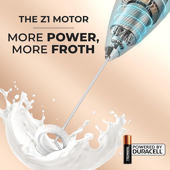 Zulay Kitchen Powerful Milk Frother Wand With Duracell Batteries - Ultra Fast Handheld Drink Mixer - Electric Whisk Foam Maker for Coffee, Lattes, Cappuccino & Matcha - Z1 Motor - Blue Teal
