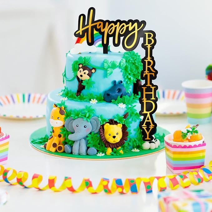 6 Pieces Acrylic Happy Birthday Cake Toppers Decoration Right Angled Shape Vertical Cake Pick Decor Party Supplies for Adults Friends