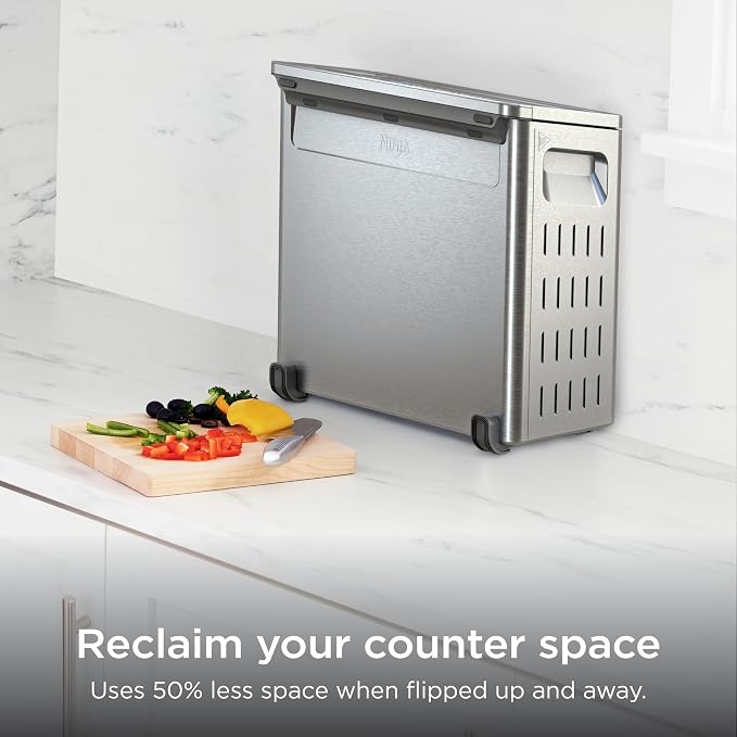 Ninja Flip Toaster Oven & Air Fryer, 8-in-1 Functionality, Flip Up for Storage Space, Large Capacity, Air Fry Basket, Wire Rack, Sheet Pan, Removable Crumb Tray, Stainless, 1800 Watts, SP151 (Renewed)