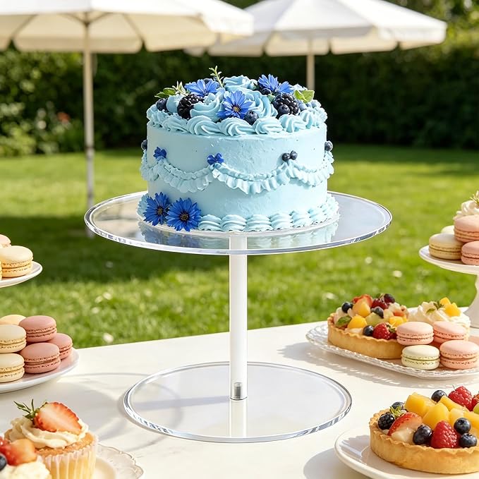 Acrylic Cake Stand, 10 Inch Clear Mini Round Cake Stands for Dessert Table, Cupcake Pastry Display Riser for Birthday Party Wedding Event, Candy Pizza Dessert Holder
