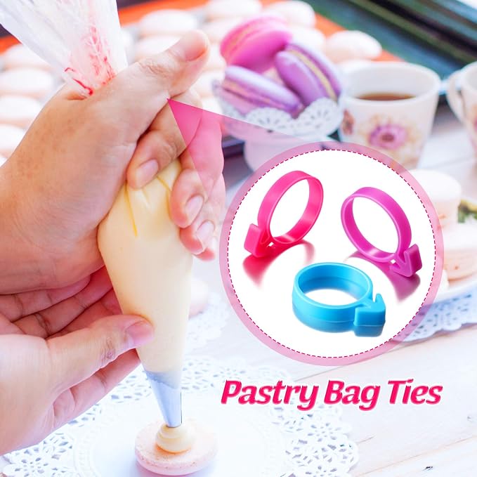 Patelai 120 Pieces Icing Bag Ties Silicone Decoration Piping Bag Ties for Cupcakes Cookies and Pastry(Rosy, Blue, Purple)