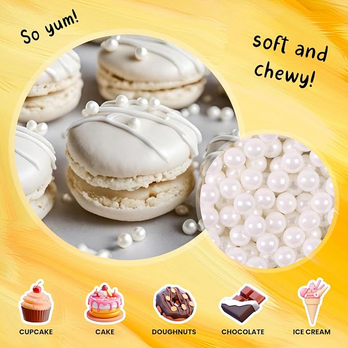 Bayep Edible Pearls for Cake Decorating 10mm White Sprinkles for Cookies, Baking, Ice Cream, Cupcake Topper Pearl Sprinkles Perfect for Wedding Party Valentines Christmas Holiday Supplies 3.52 Ounce