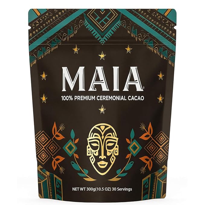 Maia Ceremonial Cacao, with Flavanol, Theobromine, Magnesium and Natural Flavonoids Blend, Improves Mental Clarity and Focus, 100% Organic Cocoa Powder, Unsweetened Cacoa Powder for Natural Energy & Mood Support (1)