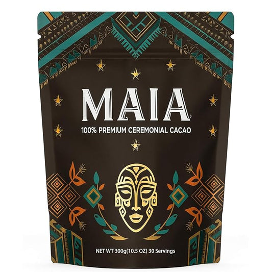 Maia Ceremonial Cacao, with Flavanol, Theobromine, Magnesium and Natural Flavonoids Blend, Improves Mental Clarity and Focus, 100% Organic Cocoa Powder, Unsweetened Cacoa Powder for Natural Energy & Mood Support (1)