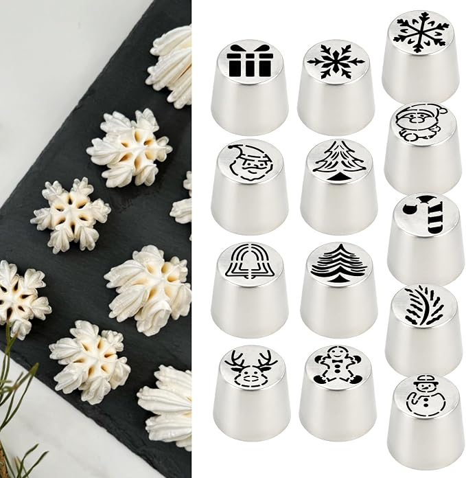 Christmas Russian icing Piping Tips Set-30pcs Cake Decorating Kit with 13 extra large nozzles,10 Pastry Bags, 6 Silicone Baking Cups,1 Cleaning Brush, Perfect for Cupcakes, Cakes, Holiday Baking Gifts