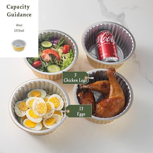 46oz Deep Round Aluminum Foil Pans with Lids, 5 Pack | 7 Inch Round, 3 Inch Deep, Heavy Duty Foil, Ideal for Baking, Meal Prep and Food Storage