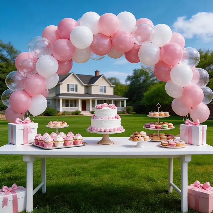 160Pcs 12 Inch Pink White Pastel Pearl Clear Latex Balloons for Girl Baby Shower Bridal Wedding Birthday Party Decorations