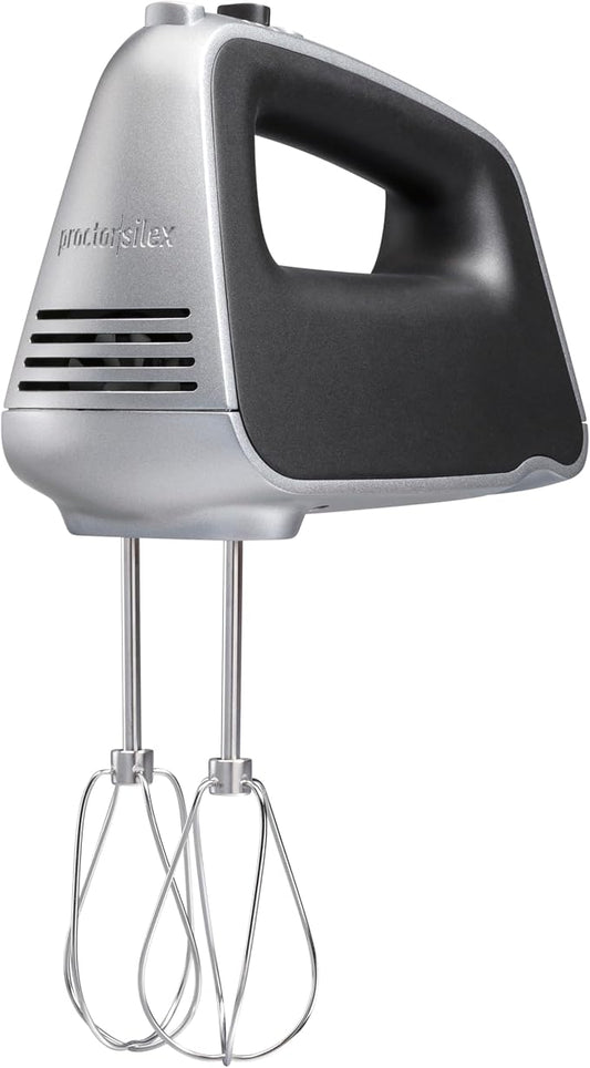 Proctor Silex 5-Speed + Boost Electric Hand Mixer with Powerful 1.3 Amp DC Motor For Effortless Mixing & Consistent Speed in Thick Ingredients, Slow Start, Silver (62501)