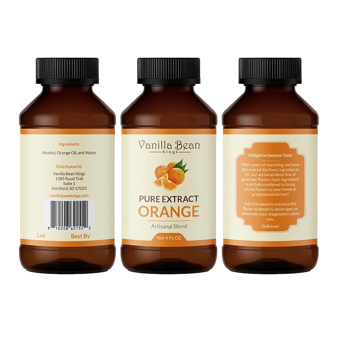 Pure Orange Extract for Baking and Flavoring - 4 OZ - Premium Quality Natural Flavors for Baked Goods, Desserts, & Cooking