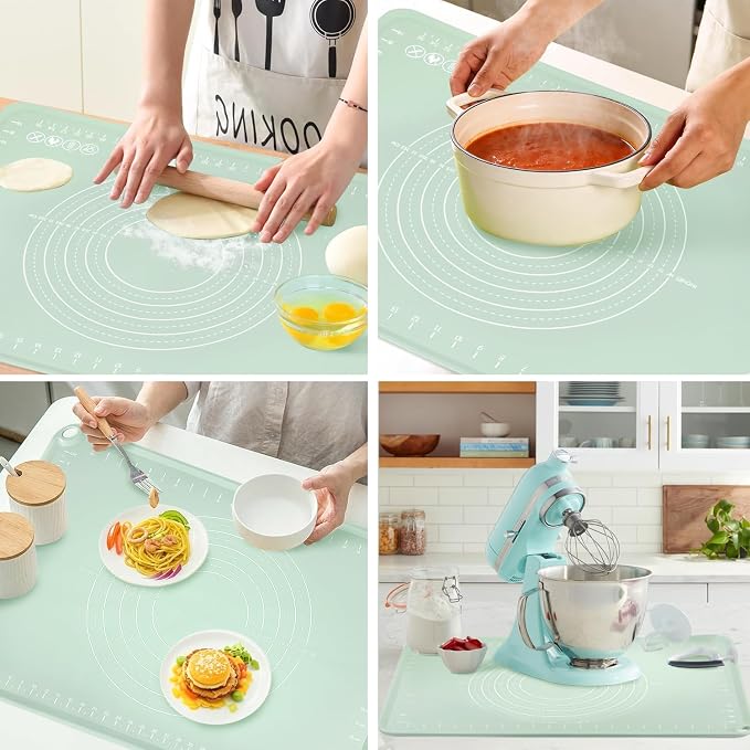 Extra Large Silicone Baking Mat for Countertops, Extra Thick 28" x 20" Non-Slip Pastry Mat with Raised Edges and Measurements, Food-Grade Dough Rolling Sheet for Kneading, Pizza, Bread,Fondant