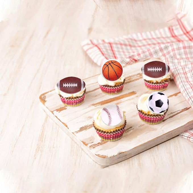 60 PCS Edible Sports Cupcake Toppers Baseball Cupcake Picks Football Soccer Ball ToothPicks Rugby Basketball Cake Decorations for Balls Theme Baby Shower Birthday Party Food Decorations Supplies