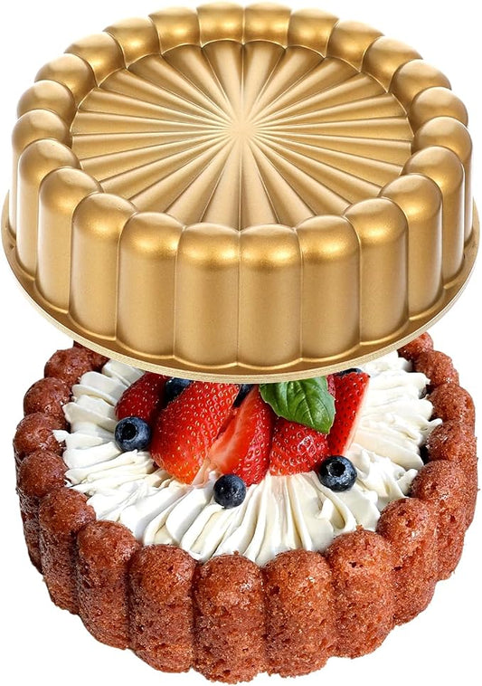 9.5 Inch Charlotte Cake Pan, Reusable Mold Fluted Cake Pan, Nonstick Aluminium Cakes Mold with Flower Shape for Cheese, Chocolate Cakes, Strawberry Shortcake, Brownie Tart Pie