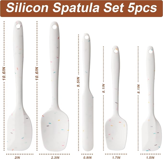 Silicone Spatula Set, 5 Piece Food Grade Rubber Spatulas for Baking, Cooking, and Mixing High Heat Resistant Non Stick Dishwasher Safe BPA-Free (Candy Color)