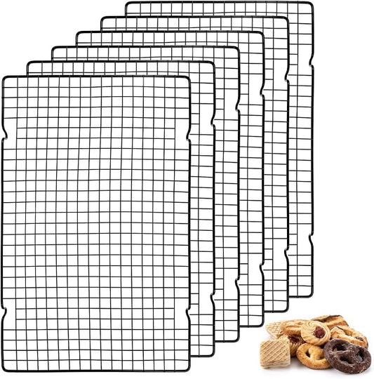 6Pcs 16x10 Inch Cooling Racks, Stainless Steel Baking Rack with Handle, Wire Rack & Cookie Cooling Rack for Roasting, Grilling, Drying Oven and Dishwasher Safe