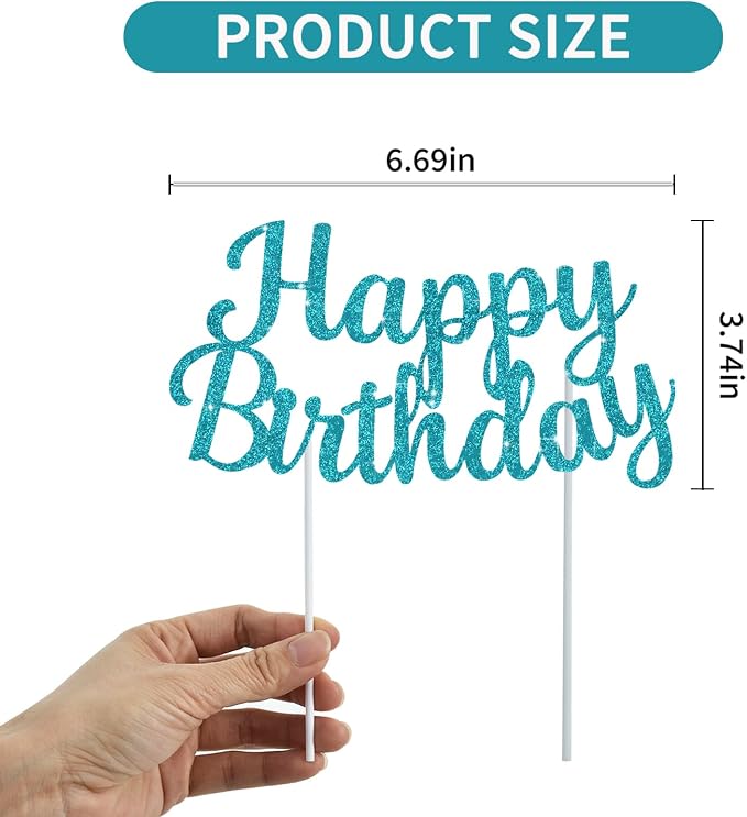 BEISHIDA Lake Blue Happy Birthday Cake Topper, Happy Birthday Cake Bunting Decor,Birthday Party Decoration Supplies，Photo Booth Props