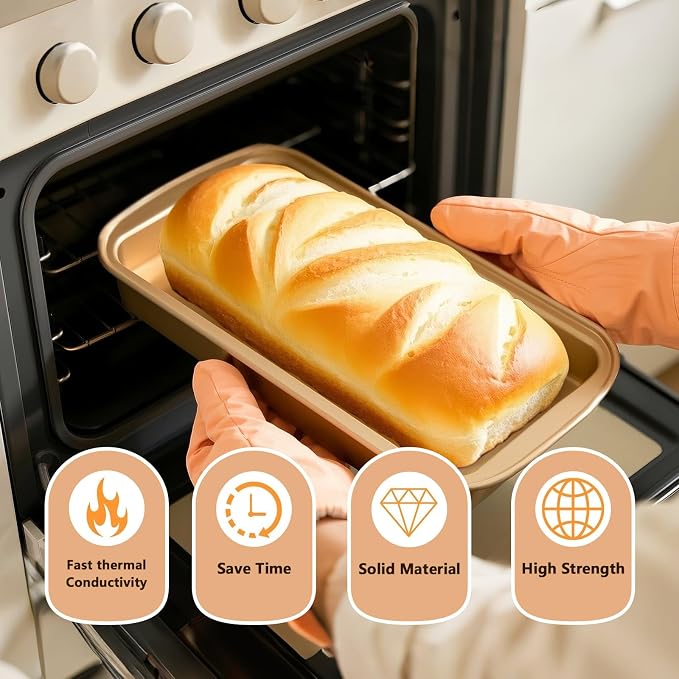 3 Pack Nonstick Loaf Pans – 9x5 Inch Carbon Steel Bread Pans for Baking, Rust-Resistant & Stackable Bakeware for Home Kitchen & Bakery (Gold Finish)