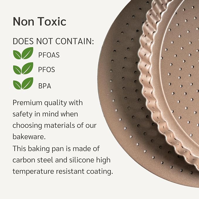 HAPPIELS 9in Tart Pan with Removable Bottom Nonstick, PFOA & BPA Free | Non Toxic Fluted Pie & Quiche Tin | Best Perforated Non Stick Nontoxic 9in Molds with Holes for Oven Baking