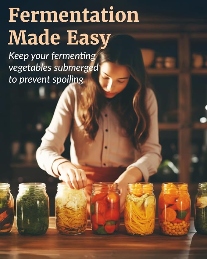 Elementi Fermentation Weight Set of 2 - Easy to Use Glass Fermenting Weights, Perfect Fit for Wide Mouth Mason Jars, Highly Durable Soda-Lime Glass Fermentation Kit for Sauerkraut, Kimchi & More