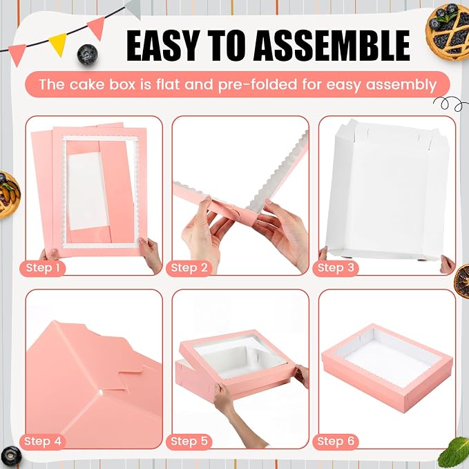 Sinload 10 Pcs 19x14x4 Inch Half Sheet Cake Boxes 5pcs Large Rectangle Bakery Boxes with 5pcs Cake Boards for Pastry Baking, Cupcakes, Donuts, Cookies, Pie Treat Packaging (Pink)