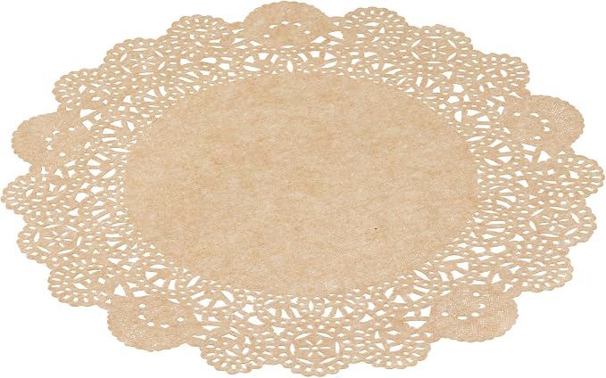 Pastry Tek 8 x 8 Inch Paper Lace Doilies, 100 Disposable Table Doilies - Elegant Lace Finish, Long Lasting, Kraft Paper Doily, for Pastries, Cupcakes, Desserts - Restaurantware