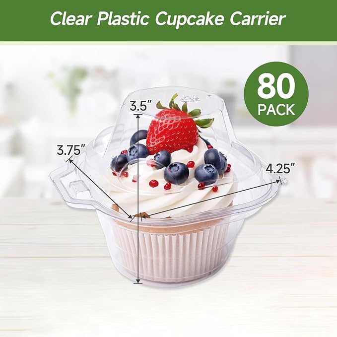 Dealusy 80 Pack Individual Cupcake Containers with Airtight Dome Lids, Clear Plastic Single Cupcake Boxes, Stackable Disposable Muffin Holders for Baking, Parties, Weddings & Picnics
