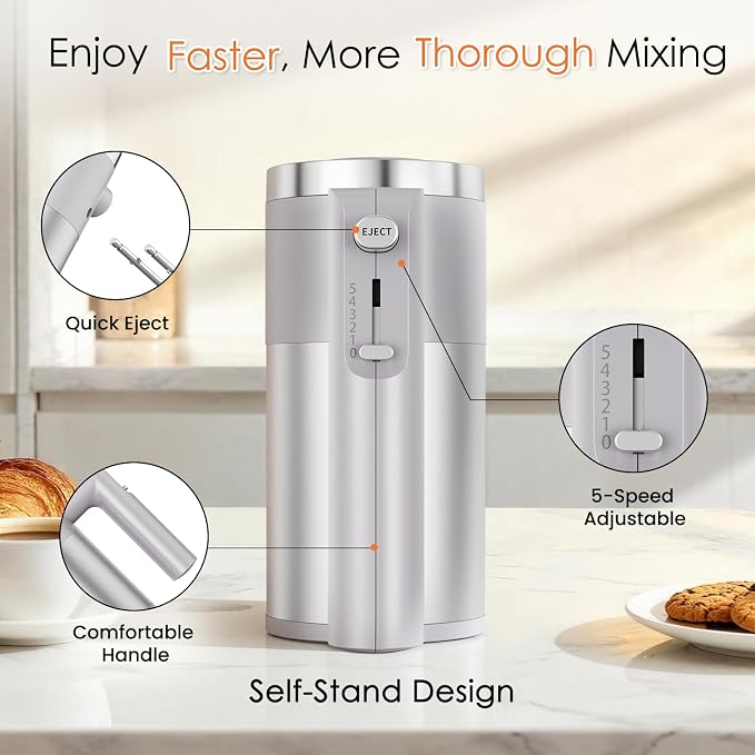 CHIDOLL 600W Hand Mixer, 5-Speed Electric Hand Held Mixer for Baking, Lightweight Stainless Steel Hand Beaters *2 & Dough Hooks*2 with Eject Button, Kitchen Mixer for Cream, Cookies, Dough