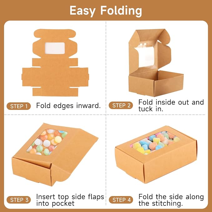 RYKOMO 60 PCS Soap Boxes for Homemade Soap 3.55 X 2.4 X 1.2 Inch Small Soap Packaging Boxes Kraft Soap Box with Window Mini Soaps Gift Boxe for Homemade Bakery Candy Cookies Packaging