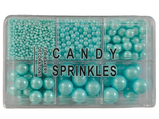 5 Sizes Edible Blue Pearls Sugar Sprinkles 130g/4.6oz, 2,4,7,10,12mm Candy Pearl for Cake Decorating and Cupcake Toppers Cookie Decorations Ice Cream Topping Wedding Valentines Halloween Christmas