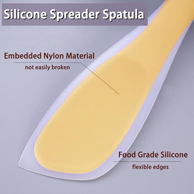 Silicone Jar Spatulas, 10 Inch Narrow Spatula Set for Scraping Peanut Butter, Sourdough, Jam in Small Containers, Blenders and Baking (Yellow, 1)