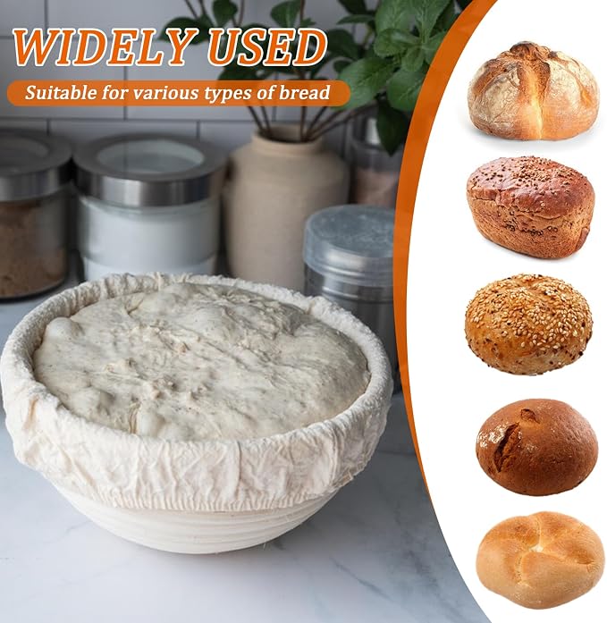 10 Pack Round Banneton Proofing Basket Set 5 Inch, Natural Rattan Sourdough Bread Baskets with Linen Liners, Mini Dough Baking Bowls for Artisan & Home Bakers (5" Round, Set of 10)