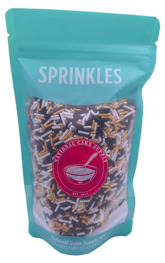 NCS Black, White & Gold Jimmies Edible Sprinkles – Cupcake, Cake & Cookie Decorations, 7 oz