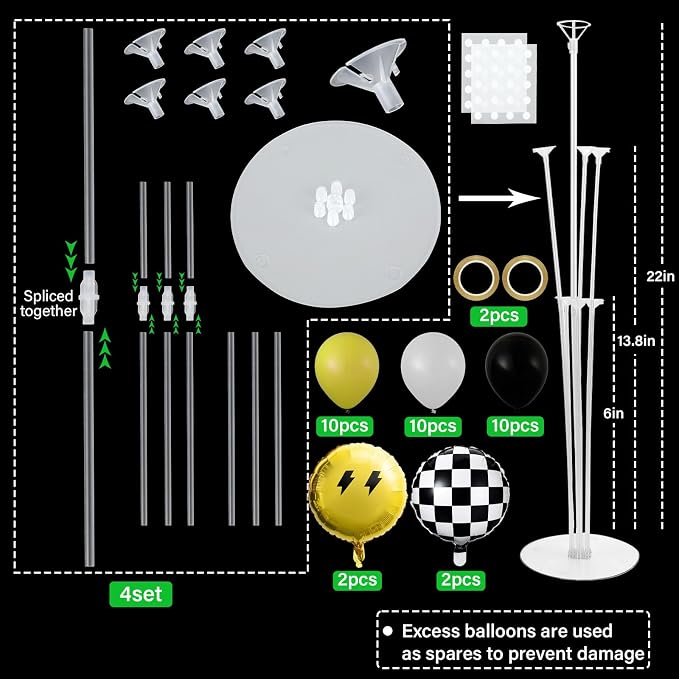 4 Sets Smile Party Balloons Stand Kit with Black White Checkered Foil Balloons Yellow Smile Face Themed Birthday Balloon Centerpiece for Tables for Girls Boys Birthday Baby Shower Party Decoration