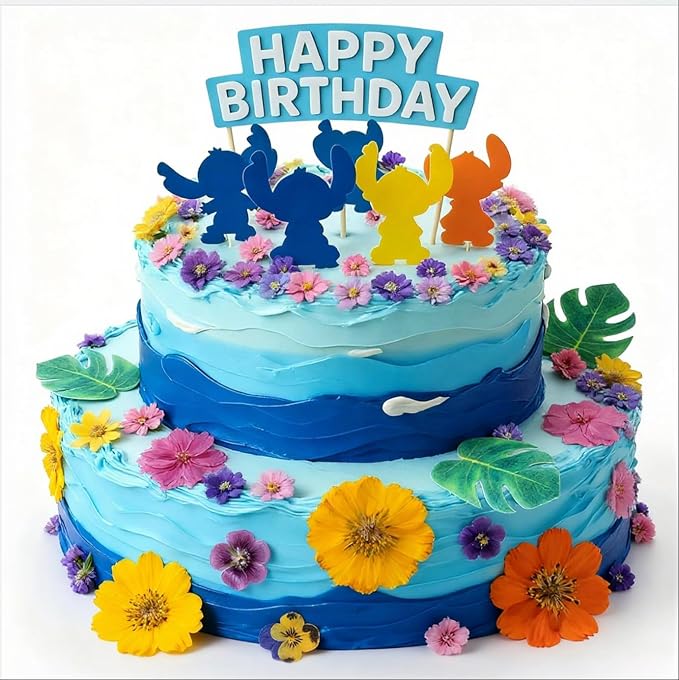 60 PCS Real Edible Flower Tropical Cupcakes Cake Decoration, Hibiscus Flowers Turtle Back Leaves Cartoon Birthday Cake Toppers -Hawaiian Series Theme Wedding, Party, Cocktails
