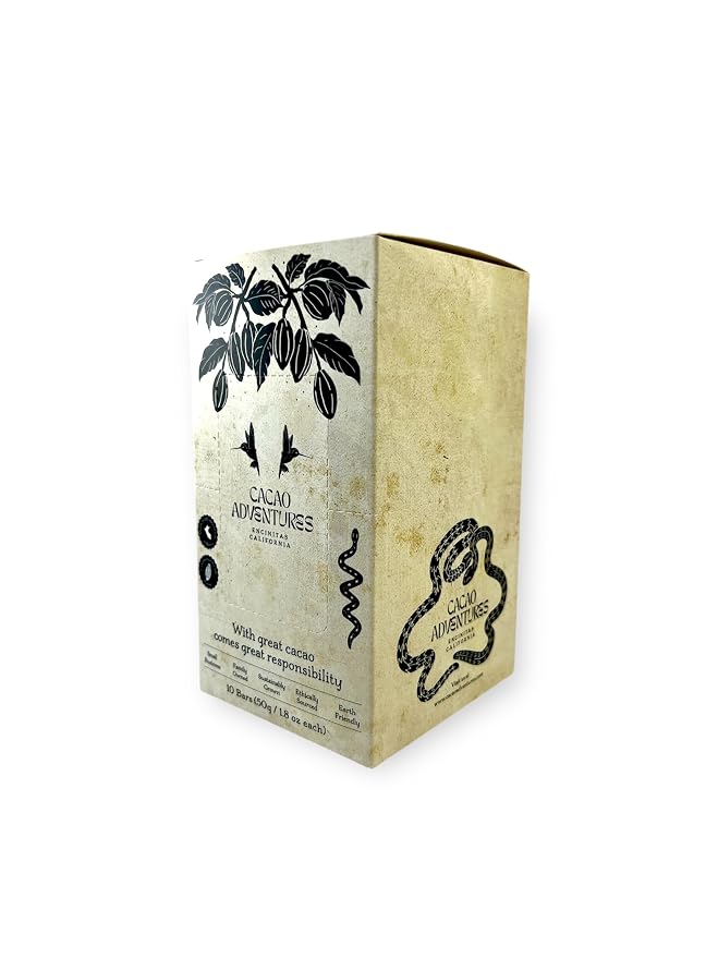 Cacao Adventures - 100% Pure Ceremonial Grade Cacao Bar | Wild Strains | Natural | Ethically Sourced Sustainably Grown | (1.76 oz - Pack of 10)