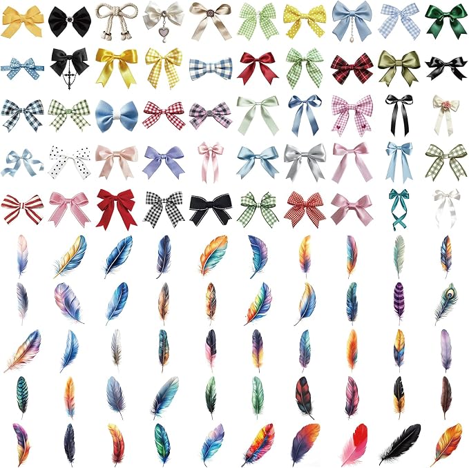 100Pcs Bowknot&Feather Transparent Stickers for Kindle, Bow Tie and Plume Aesthetic Self-Adhesive Scrapbooking Stickers Supplies Journal Stuffers for Adult Card Making Letters DIY (Bowknot)