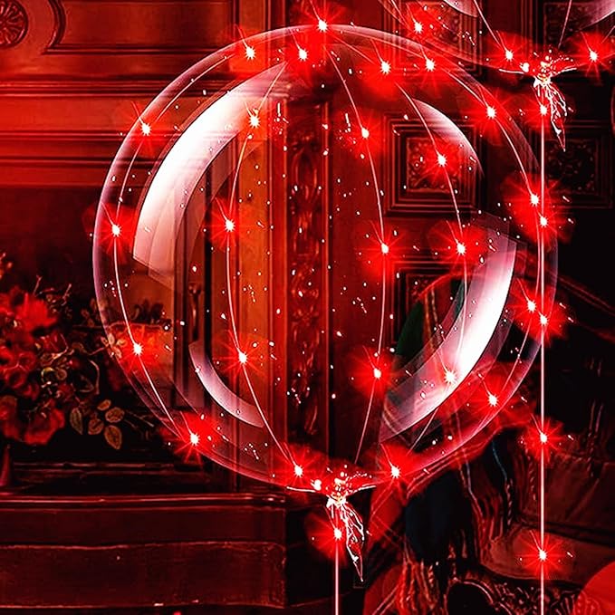 LED Balloons 10 PACKS, 20 Inches Light Up BoboBalloons Helium Style,Glow Bubble Balloons for Christmas Wedding Birthday Valentines Day Halloween Party Supplies Decorations (Red light)