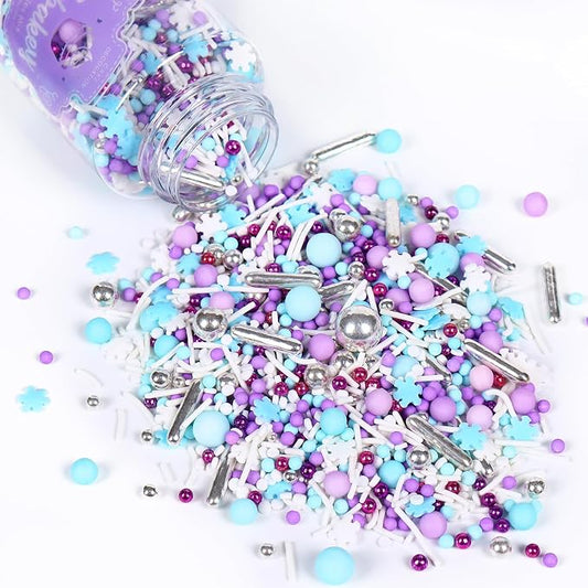 Sprinkles for Cake Decorating, 4.2oz Edible Cake Toppings, White Blue Snowflake Sprinkles for Cupcake Topper, Cookies, Ice Cream, Cake Decorations for