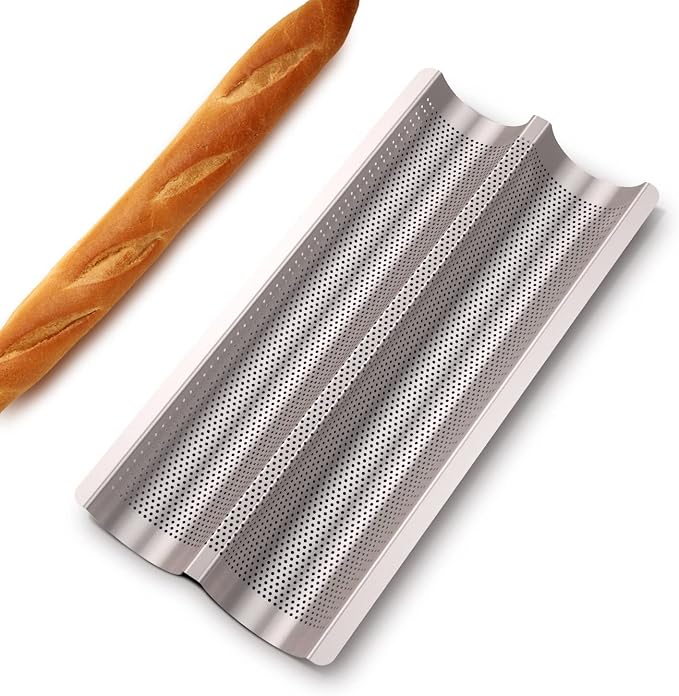 Baguette Pan French Bread Pans For Baking Pans, Nonstick 2 Slots Perforated Italian Loaf Pan Mold Long French Bread Pan Golden