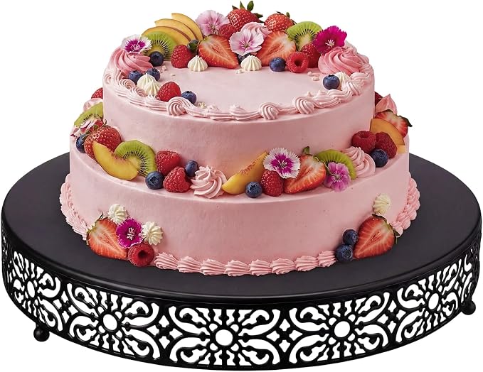 Wenqik 16 Inch Cake Stand Round Metal Cupcake Dessert Wedding Cake Stand Cookies Display Holder Fruit Food Serving Tray for Table Wedding Birthday Anniversary Party Decor (Black)
