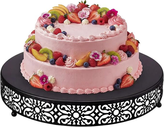 Wenqik 16 Inch Cake Stand Round Metal Cupcake Dessert Wedding Cake Stand Cookies Display Holder Fruit Food Serving Tray for Table Wedding Birthday Anniversary Party Decor (Black)