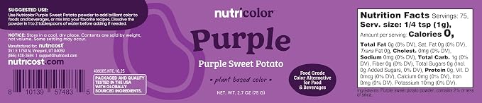 Nutricost Purple Plant Based Food Coloring From Purple Sweet Potato Powder (75 Servings) - Nutricolor Color Alternative For Food & Beverages