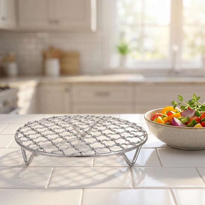 ULTECHNOVO 5.11" Small Round Cooling Rack, Food-Grade Stainless Steel Air Fryer Rack with 0.9" Legs for Baking & Grilling, Mini Wire for Toaster Oven & Ceramic Stove, Dishwasher Safe