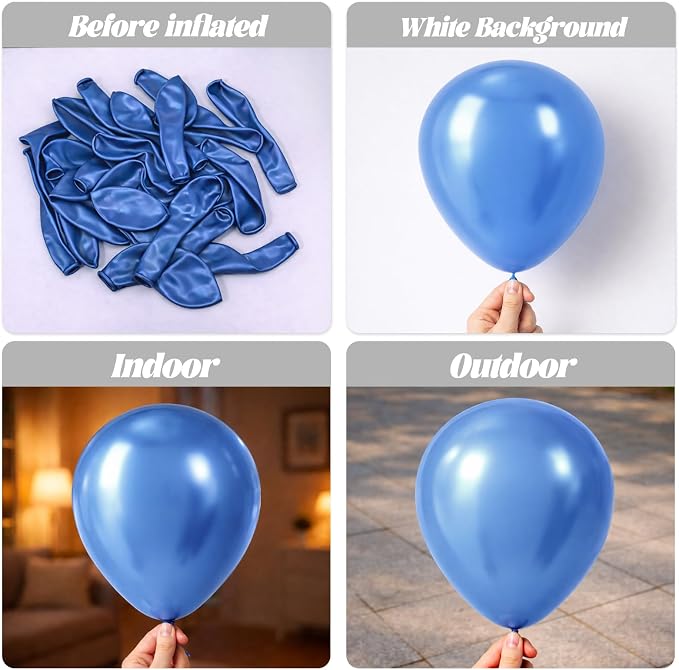 Voircoloria 90pack Metcllic Blue Balloons Different Size 18/12/10/5 Inch Metcllic Blue Balloon Garland Arch Kit for Graduation, Wedding, Birthday, Valentine's Day Party Decorations