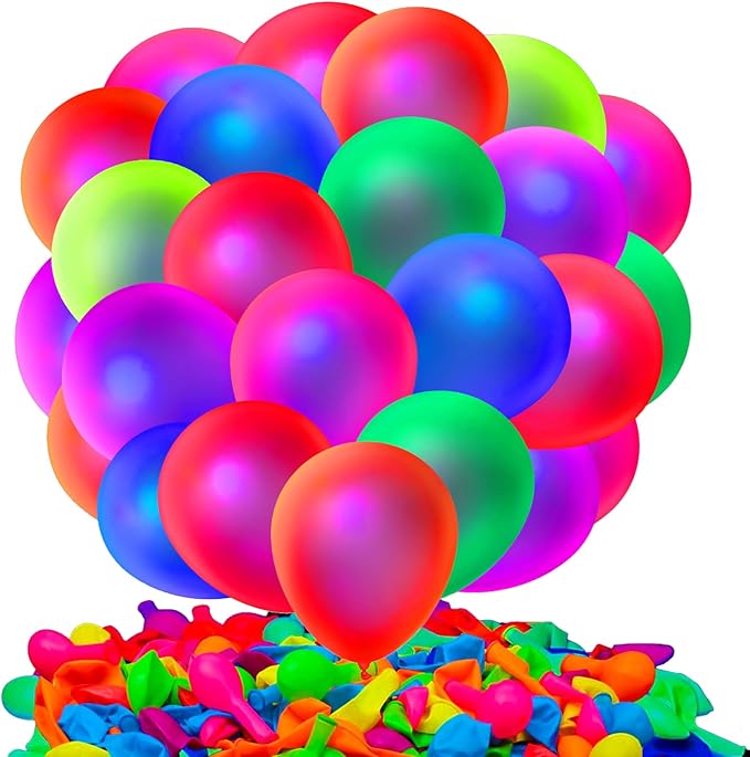200 Pcs UV Neon Balloons, 7 Colors Blacklight Reactive Fluorescent Balloons Glow in the Dark Birthday Decorations for Birthday, Wedding, Neon Party, Glow Party Decorations Supplies