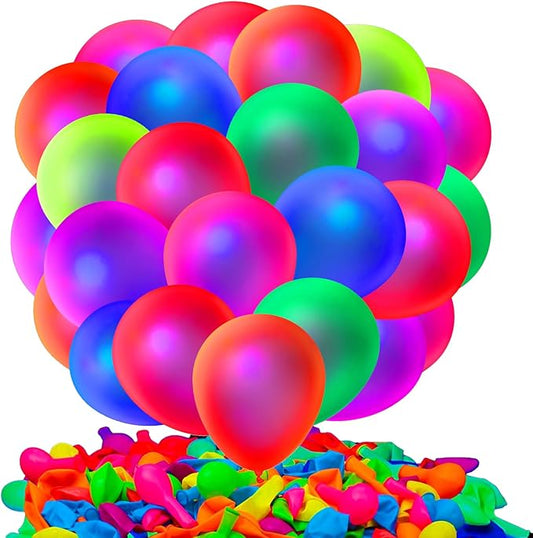 200 Pcs UV Neon Balloons, 7 Colors Blacklight Reactive Fluorescent Balloons Glow in the Dark Birthday Decorations for Birthday, Wedding, Neon Party, Glow Party Decorations Supplies