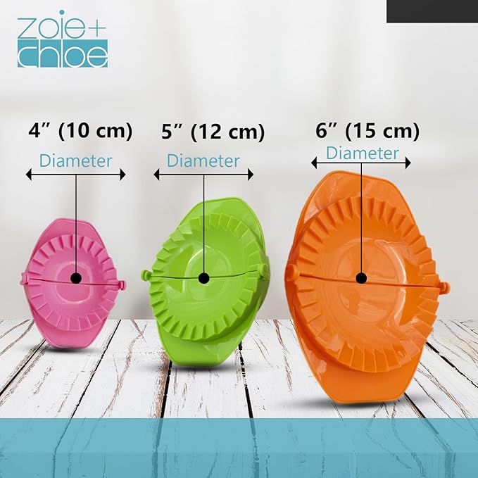 Zoie + Chloe Set of 3 Dough Press - Plastic Pastry Shaper & Empanada Maker Press With Crimped Crust Edges - Kitchen Tools For Making Dumplings, Hand Pie, Ravioli, Pierogi, Turnover - 4”, 5”, 6”