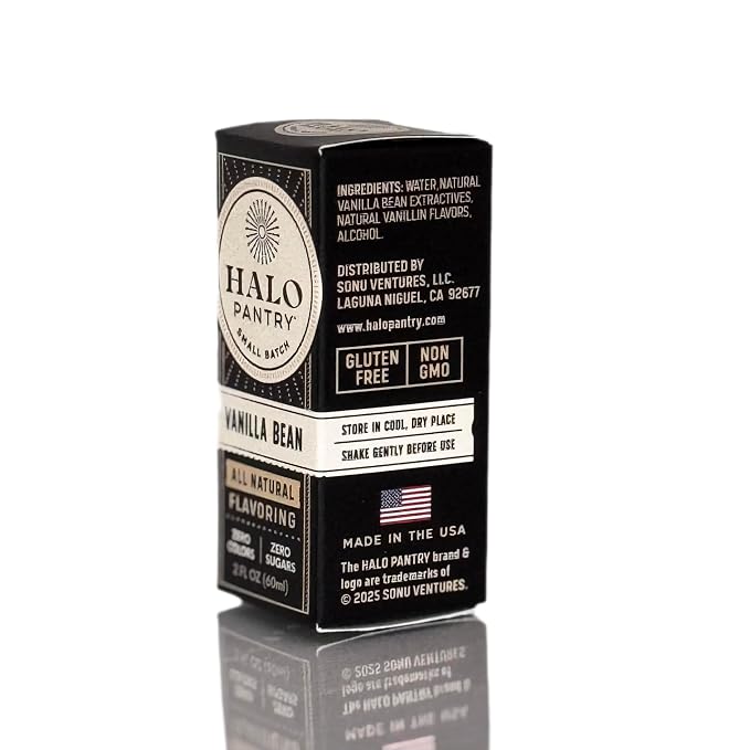 Natural VANILLA BEAN (clear) Flavoring Extract by HALO PANTRY (2oz bottle) | Water-Soluble, Dye-Free/Colorless, Gluten-Free, Dairy Free, Zero Sugars, NO Sweeteners, NO Calories | Perfect for customizing ANY baking, candy, dessert or drink recipes