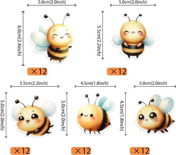 60 PCS Edible Bumble Bee Cupcake Toppers Waper Paper Honey Bee Party Cake Decorations Edible Oh Babee Cupcake Picks for Bee Theme Baby Shower Kids Boys Girls Birthday Party Food Decorations Supplies