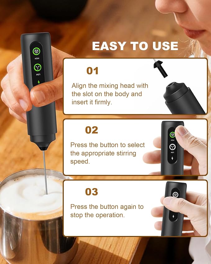 2-Speed Rechargeable Milk Frother Handheld with Cover, Dual Coil Whisk Coffee Frother Handheld - Portable Hand Frother Wand for Coffee Matcha Cappuccino & Hot Chocolate, Kitchen Gift